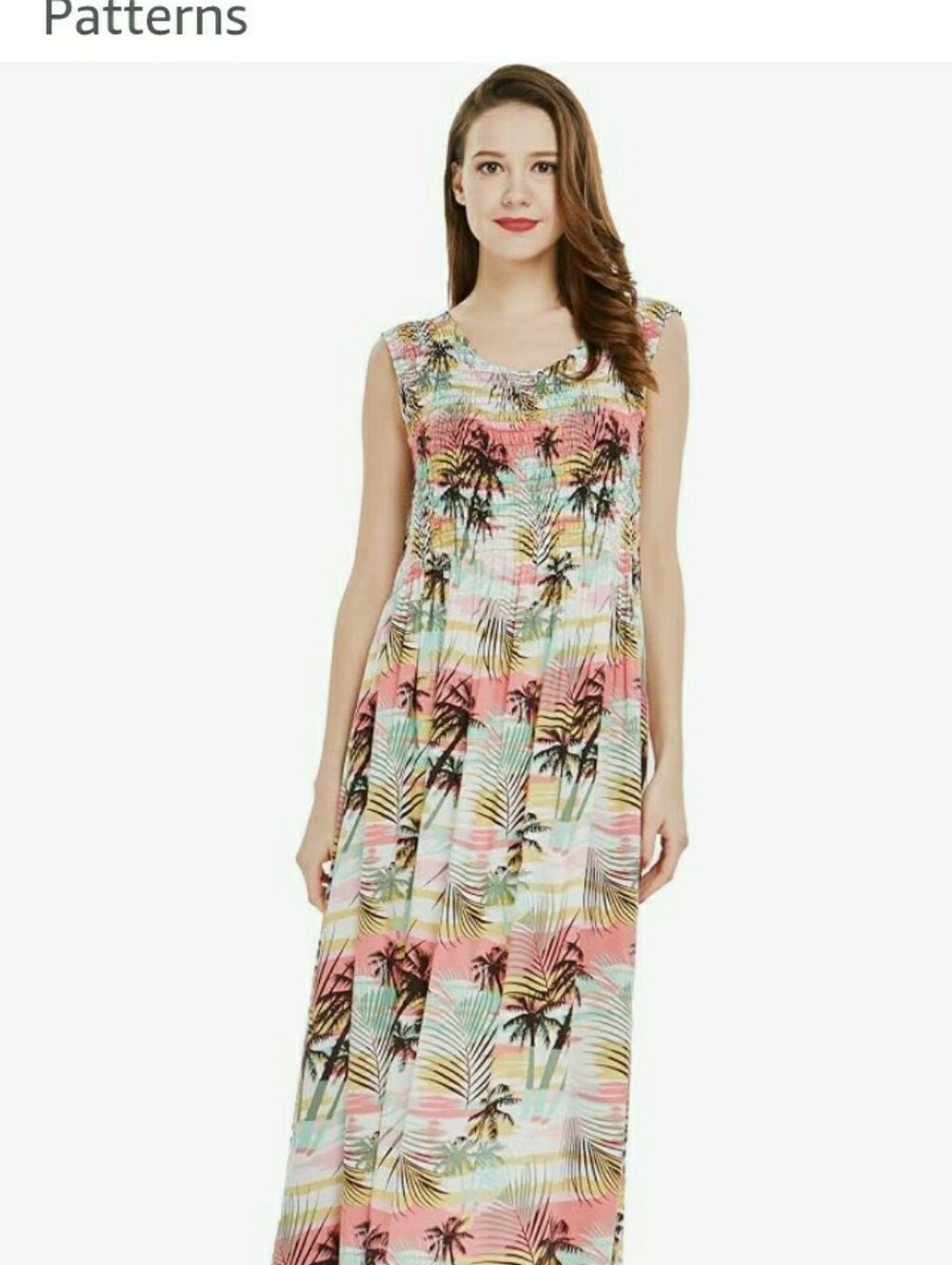 Women’s Tropical Palm Print Dress in Coral, Teal & White